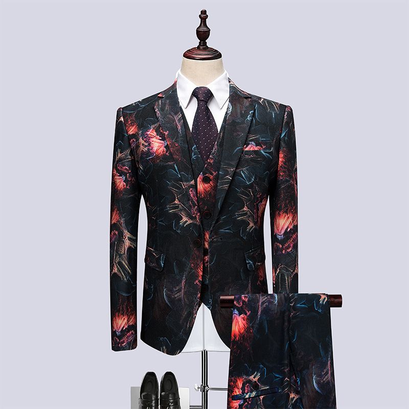 3-teiliger Herren-overall-anzug Mit Blumenmuster Formelles Kleid Einem Knopf