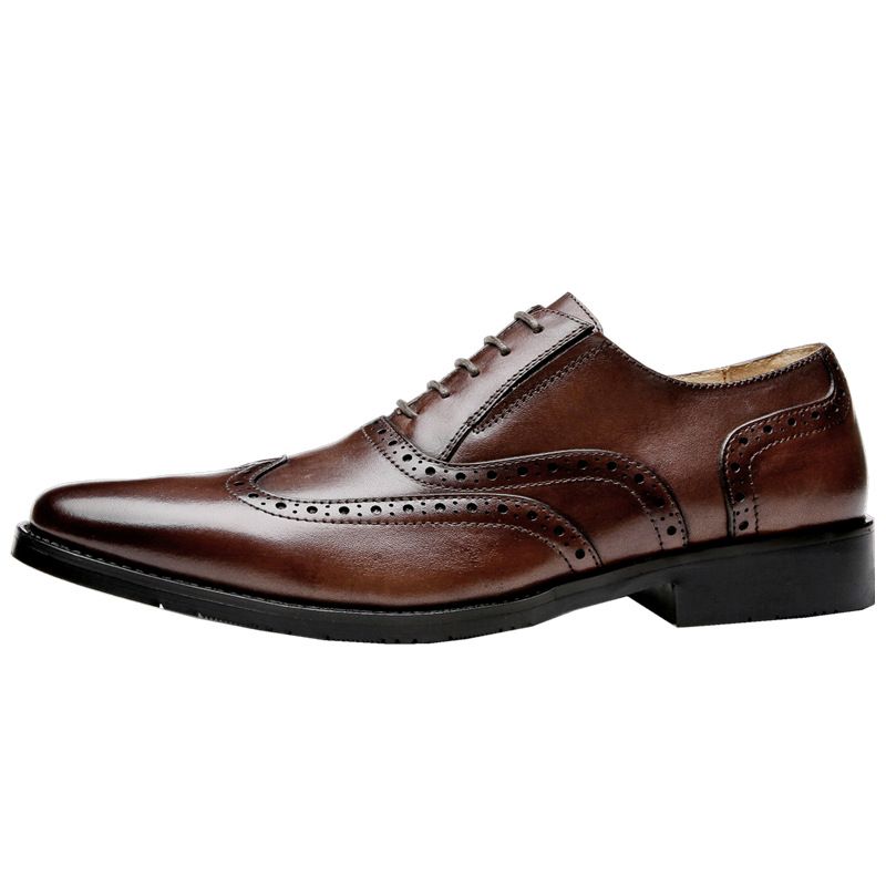 Brogue-schuhe Für Herren Geschnitzt Rindsleder 5 Ösen Atmungsaktiv - Schwarz