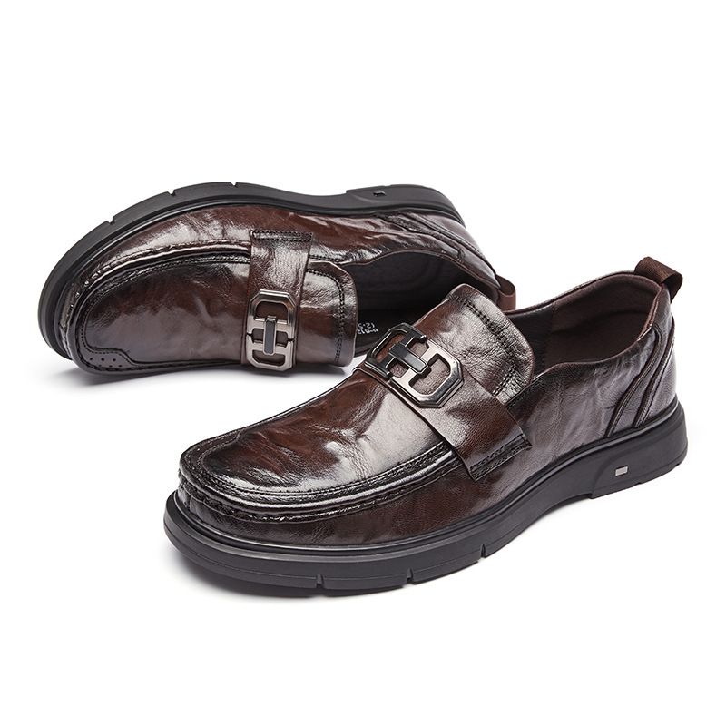 Formelle Herrenschuhe Loafer Retro-stil Runde Zehenpartie Rindsleder Metallschnalle