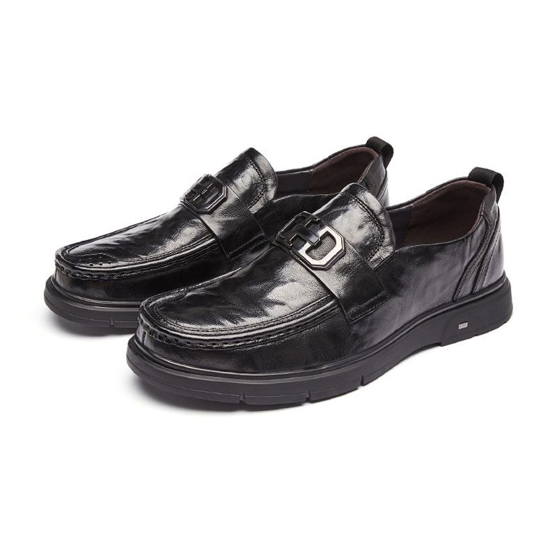 Formelle Herrenschuhe Loafer Retro-stil Runde Zehenpartie Rindsleder Metallschnalle - Schwarz