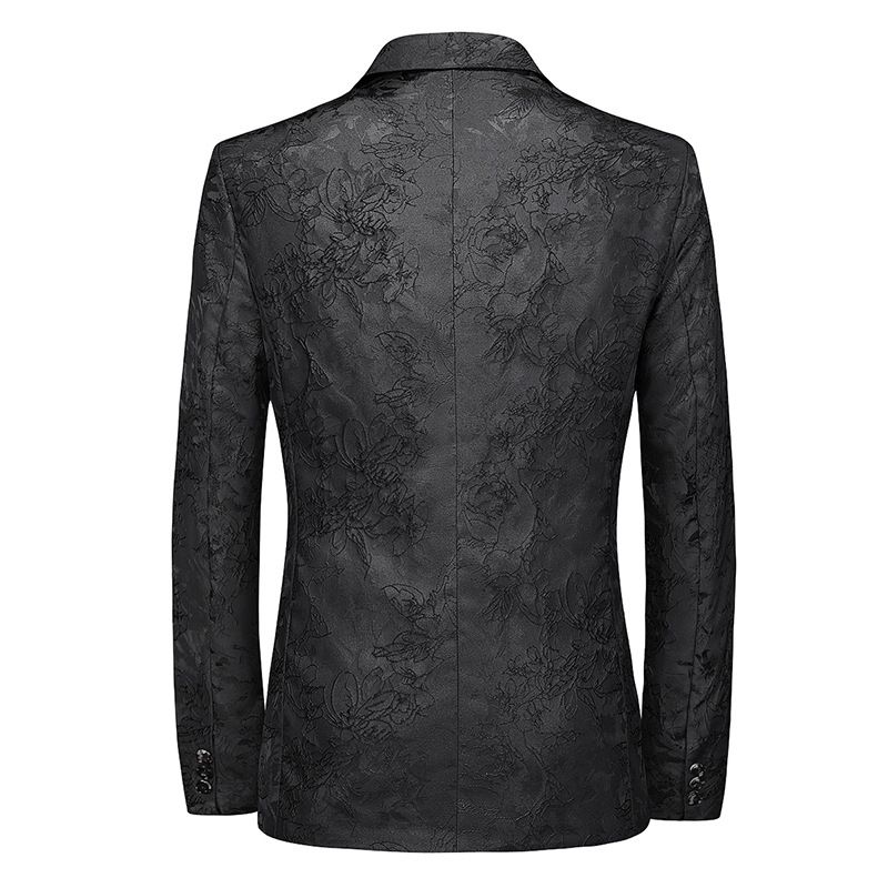 Herren-blazer Mit Einem Knopf Sportlicher Mantel Blumenmuster Einfarbig Flacher Kragen Eingesetzte Tasche - Schwarz