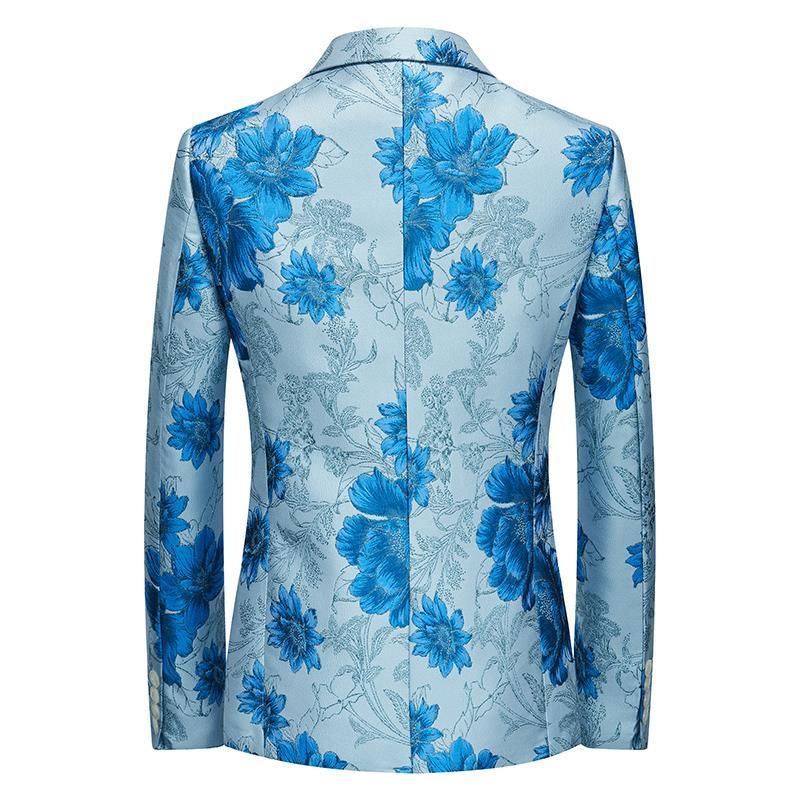 Herren Blazer Sport Mantel Mode Pflanze Blumenmuster Ein-knöpfen - Hellblau