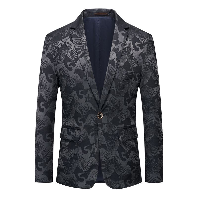 Herren-blazer Sportmantel Blumenmuster Vogelmuster Ein Knopf Pattentaschen Schmal