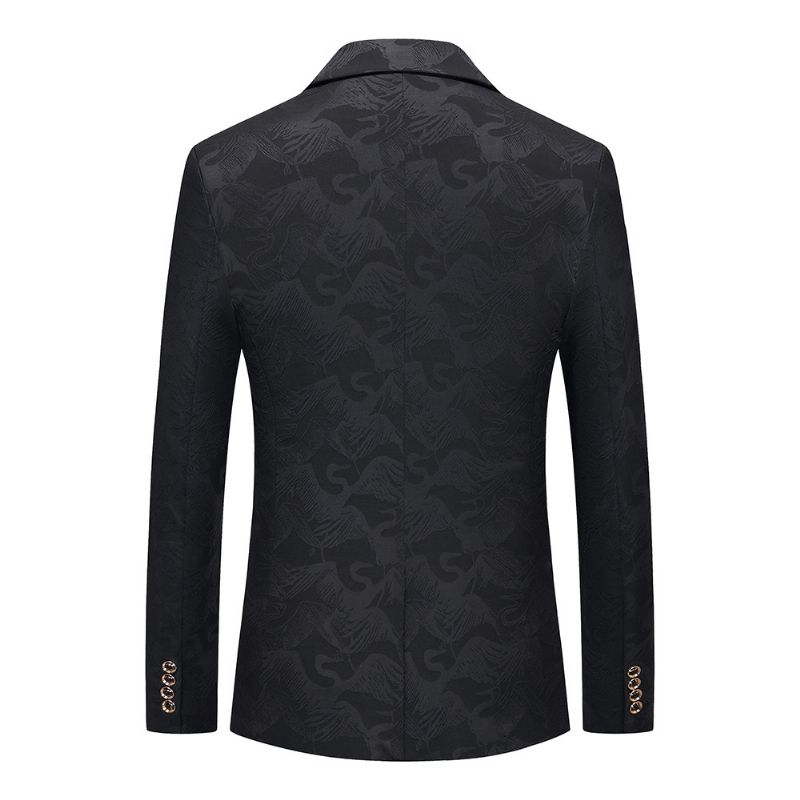 Herren-blazer Sportmantel Blumenmuster Vogelmuster Ein Knopf Pattentaschen Schmal - Schwarz