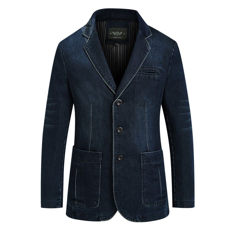 Herren-blazer Sportmantel Denim Schmal Drei Knöpfe Aufgesetzte Taschen