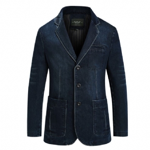 Herren-blazer Sportmantel Denim Schmal Drei Knöpfe Aufgesetzte Taschen