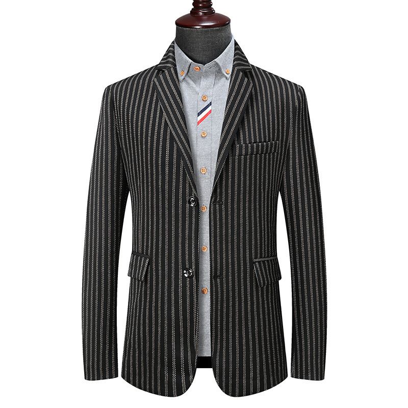 Herren-blazer Sportmantel Gestreift Herbst / Winter Flacher Kragen Pattentaschen Zwei Knöpfe