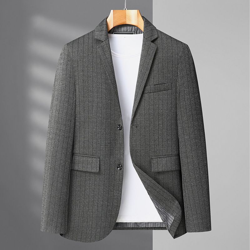 Herren-blazer Sportmantel Gestreift Herbst / Winter Flacher Kragen Pattentaschen Zwei Knöpfe - Grau