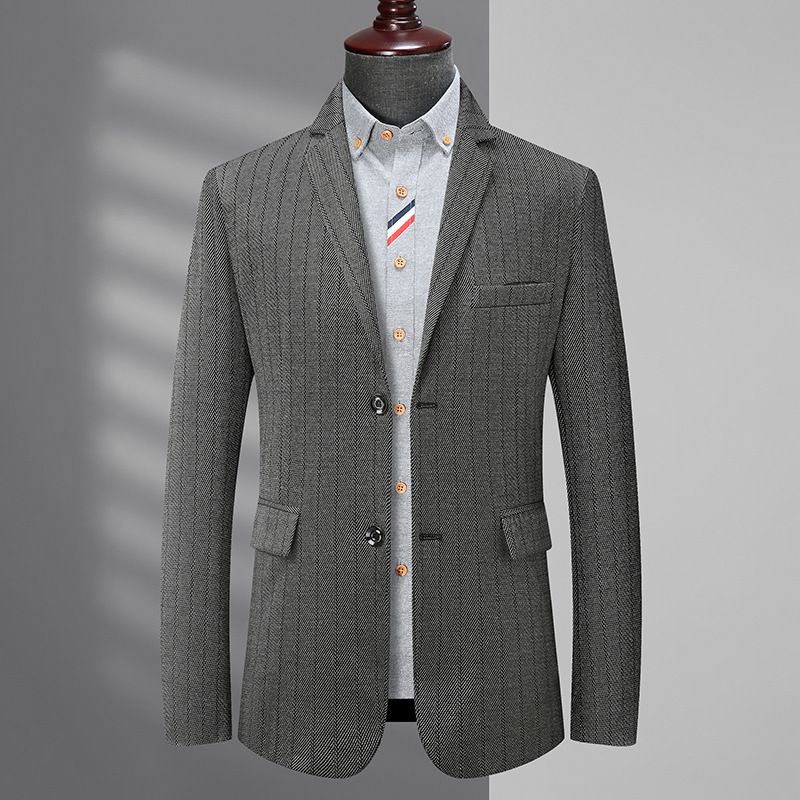 Herren-blazer Sportmantel Gestreift Herbst / Winter Flacher Kragen Pattentaschen Zwei Knöpfe - Grau