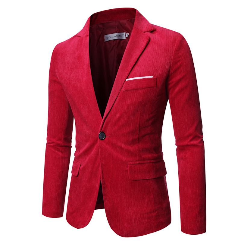 Herren Blazer Sportmantel Herbst / Winter Cord Slim Ein-knöpfen Pattentaschen - Rot