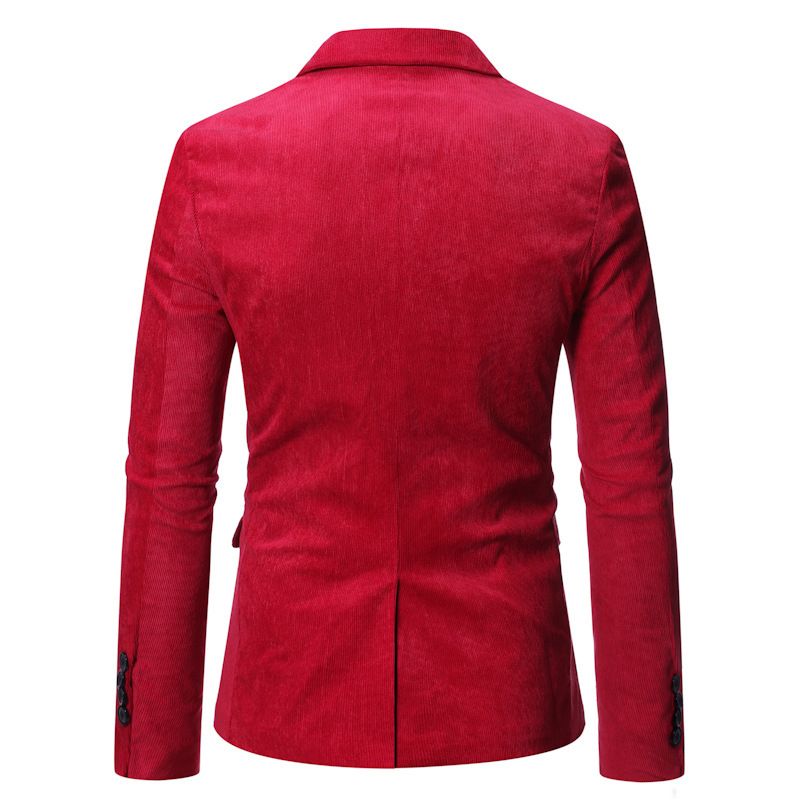 Herren Blazer Sportmantel Herbst / Winter Cord Slim Ein-knöpfen Pattentaschen - Rot