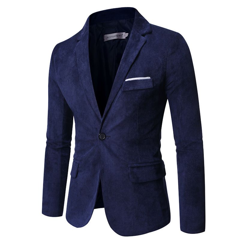 Herren Blazer Sportmantel Herbst / Winter Cord Slim Ein-knöpfen Pattentaschen - Blau