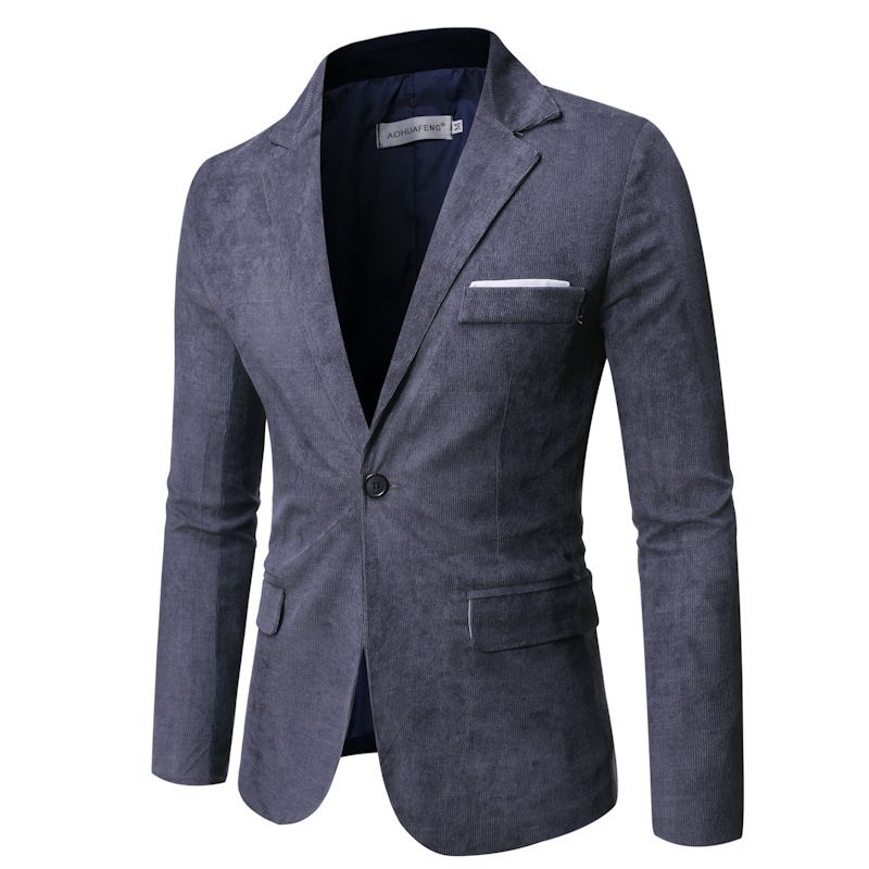 Herren Blazer Sportmantel Herbst / Winter Cord Slim Ein-knöpfen Pattentaschen - Grau