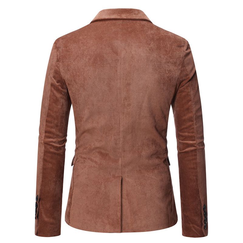 Herren Blazer Sportmantel Herbst / Winter Cord Slim Ein-knöpfen Pattentaschen - Khaki