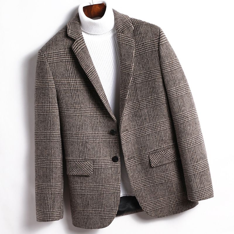 Herren-blazer Sportmantel Herbst / Winter Wolle Kariert Zwei Knöpfe