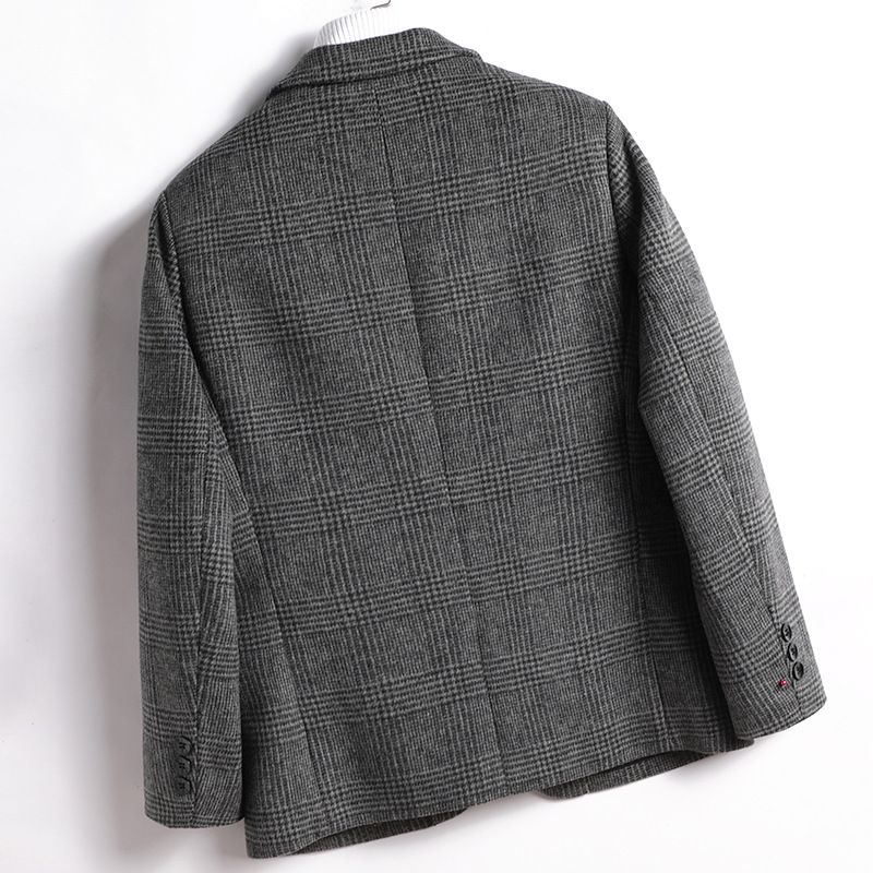 Herren-blazer Sportmantel Herbst / Winter Wolle Kariert Zwei Knöpfe - Grau