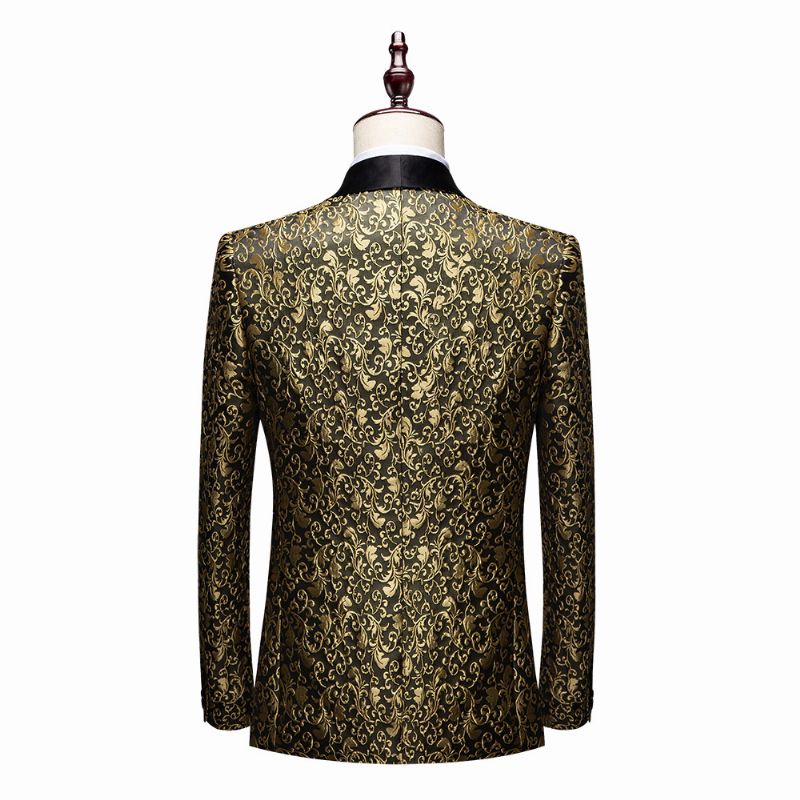 Herren-blazer Sportmantel Jacquard 1 Knopf Schalkragen Pattentaschen - Golden