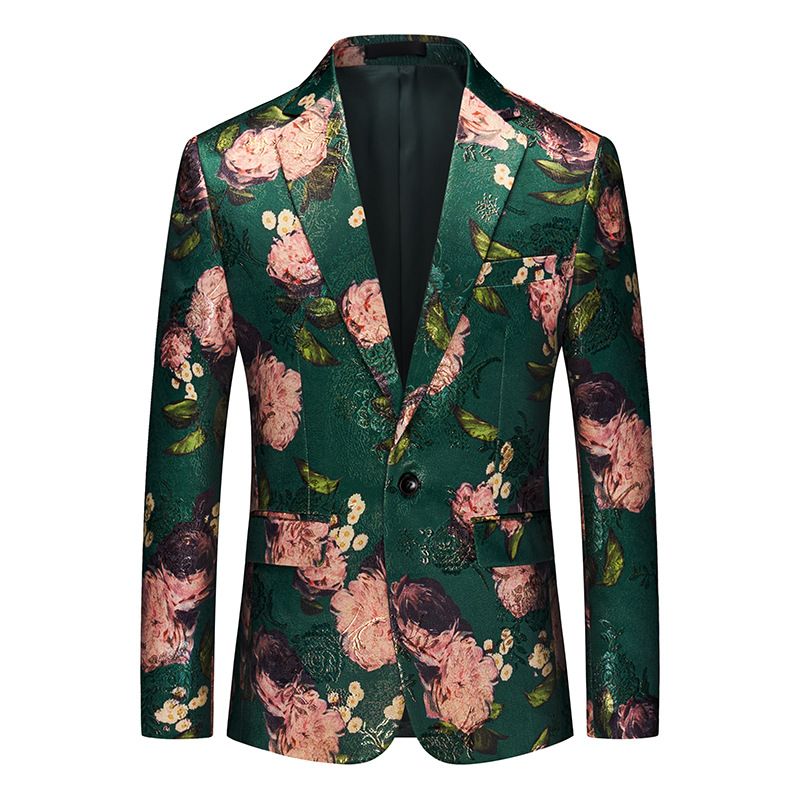 Herren-blazer Sportmantel Jacquard Ein Knopf Flacher Kragen Pattentaschen Blumenmuster