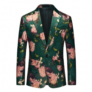 Herren-blazer Sportmantel Jacquard Ein Knopf Flacher Kragen Pattentaschen Blumenmuster