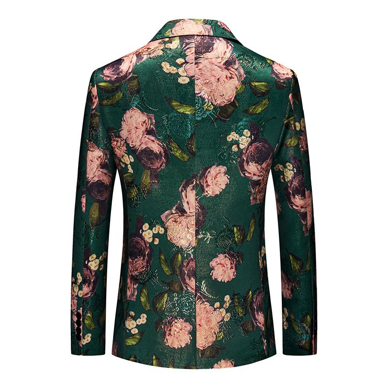 Herren-blazer Sportmantel Jacquard Ein Knopf Flacher Kragen Pattentaschen Blumenmuster - Grün