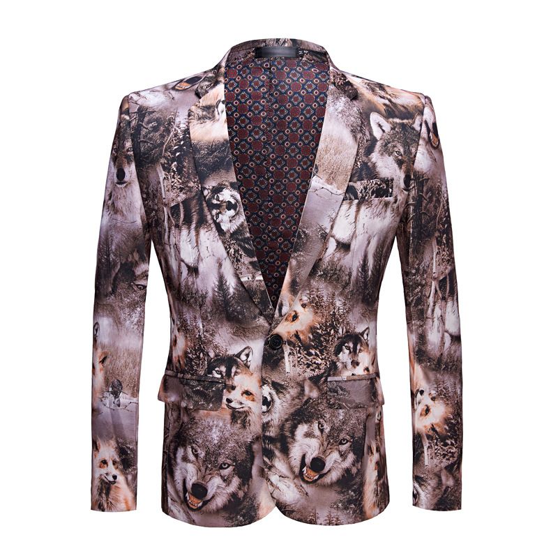 Herren-blazer Sportmantel Leopardenmuster / Wolf Tiger-muster Ein Knopf Pattentaschen Flacher Kragen