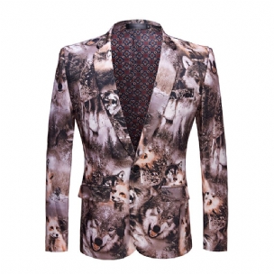 Herren-blazer Sportmantel Leopardenmuster / Wolf Tiger-muster Ein Knopf Pattentaschen Flacher Kragen