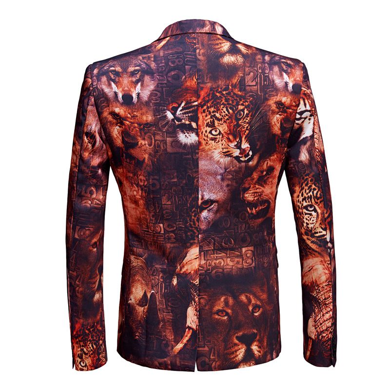 Herren-blazer Sportmantel Leopardenmuster / Wolf Tiger-muster Ein Knopf Pattentaschen Flacher Kragen - Rot / Gelb