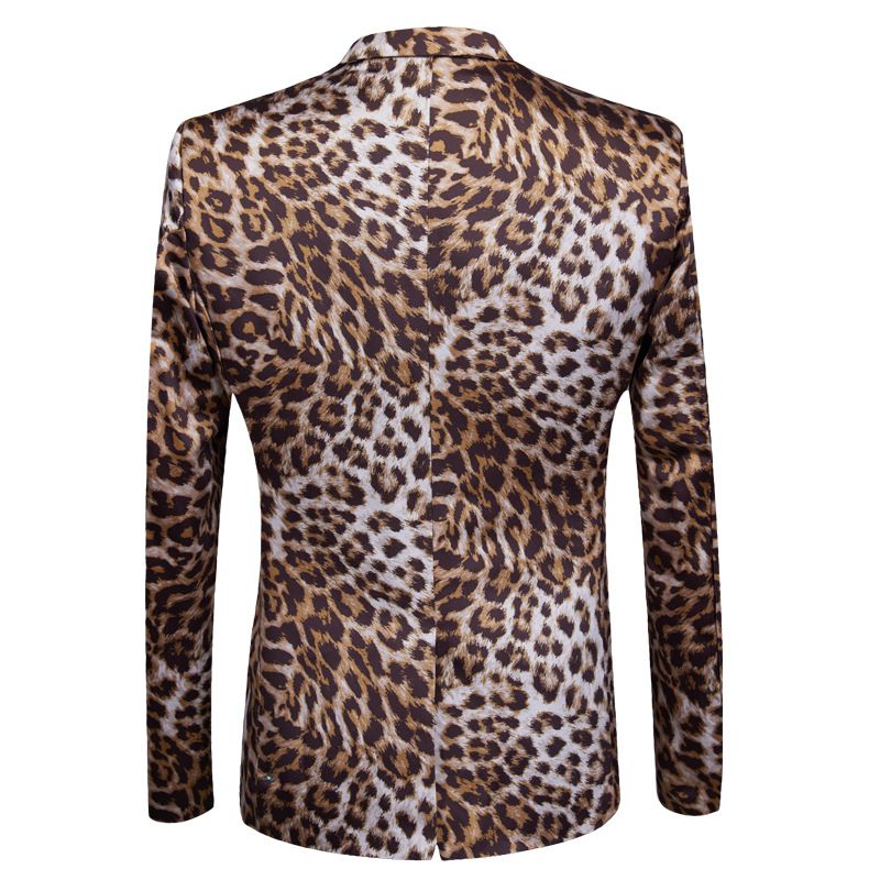 Herren-blazer Sportmantel Leopardenmuster / Wolf Tiger-muster Ein Knopf Pattentaschen Flacher Kragen - Gelb / Weiß