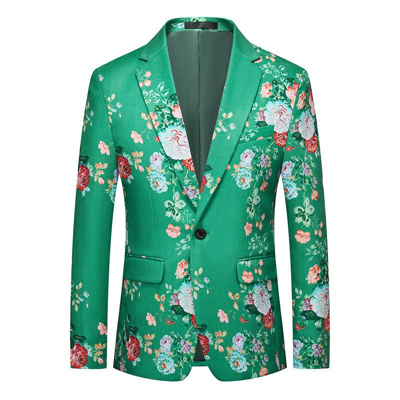 Herren-blazer Sportmantel Schmal 3d-blumenmuster Rosenmuster Ein Knopf Flacher Kragen Pattentaschen