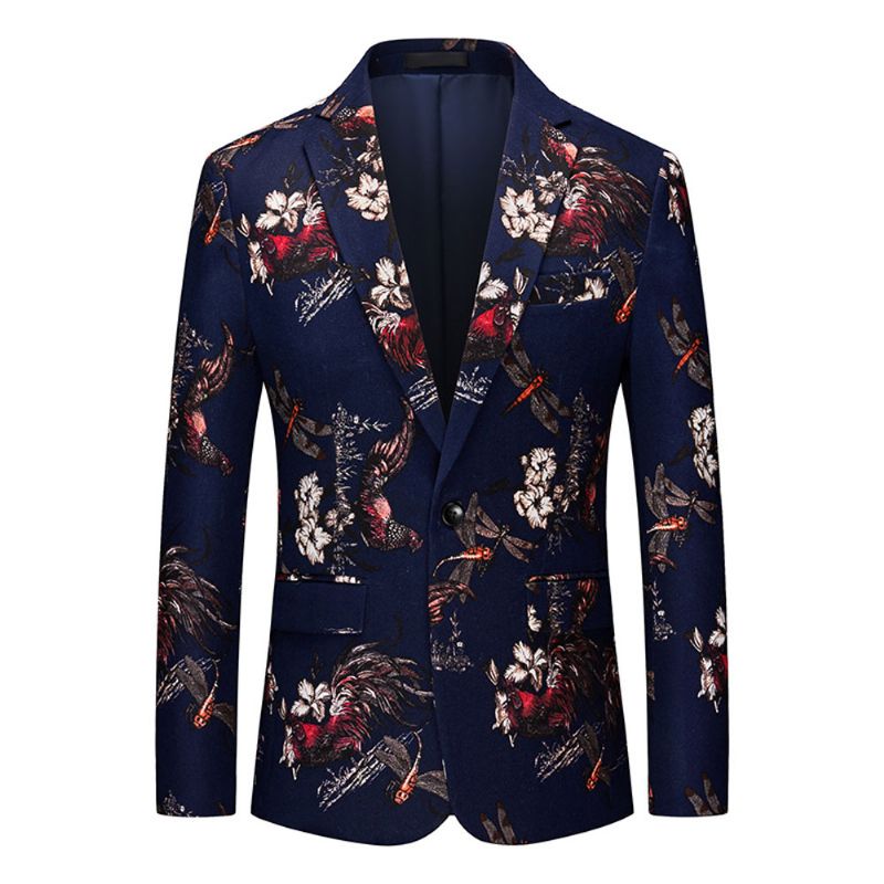 Herren-blazer Sportmantel Schmal Blumenmuster Botanisches Muster Ein Knopf