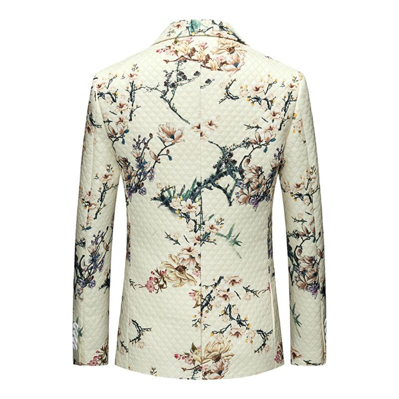 Herren-blazer Sportmantel Schmal Blumenmuster Botanisches Muster Ein Knopf - Beige