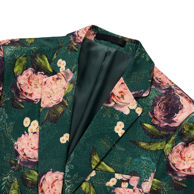 Herren-blazer Sportmantel Schmal Blumenmuster Botanisches Muster Ein Knopf - Grün