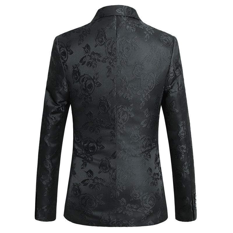 Herren-blazer Sportmantel Stickerei Individualität Schlankes Blumenmuster Ein Knopf - Schwarz