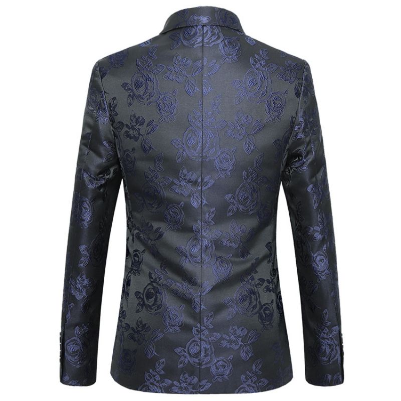 Herren-blazer Sportmantel Stickerei Individualität Schlankes Blumenmuster Ein Knopf - Blau