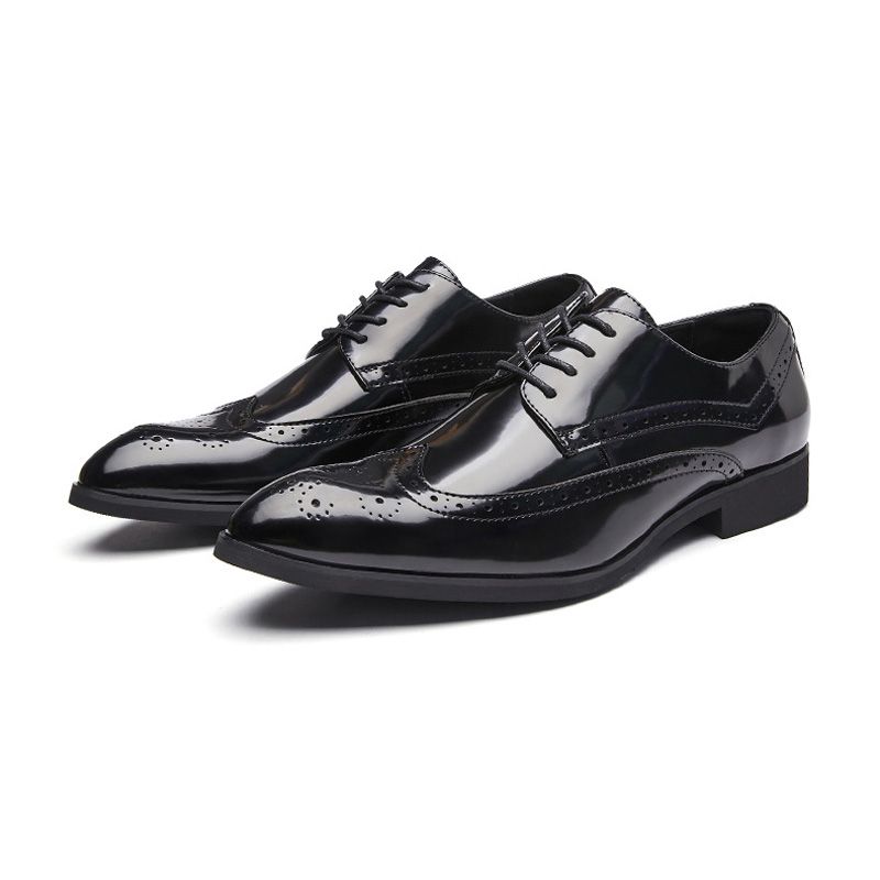 Herren-derby-schuhe Brogue-schuhe Zum Schnüren Rindsleder Spitze Zehenpartie Geschnitzte Weiche Sohle - Schwarz