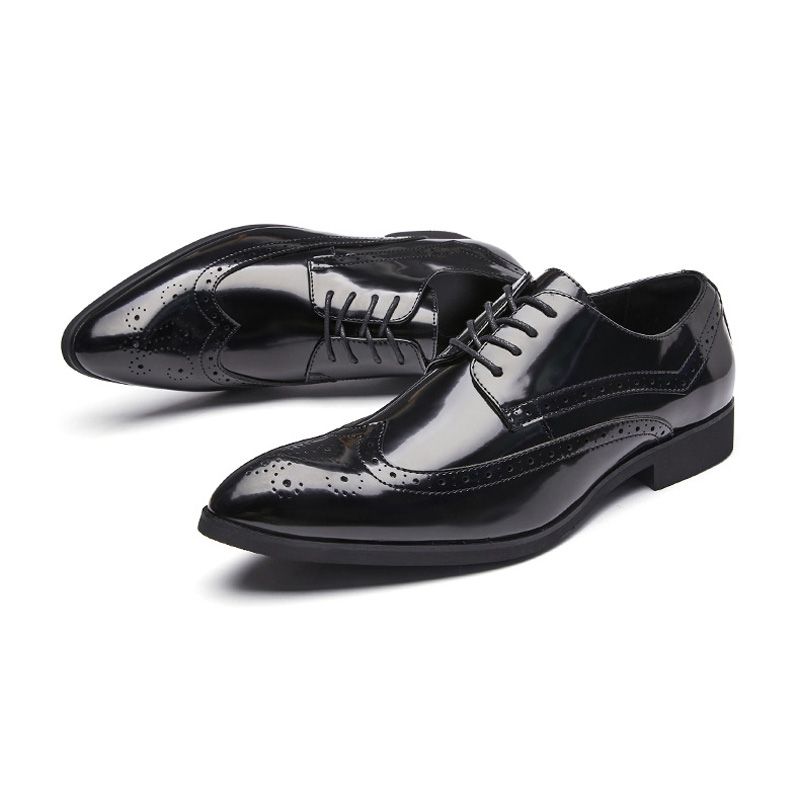 Herren-derby-schuhe Brogue-schuhe Zum Schnüren Rindsleder Spitze Zehenpartie Geschnitzte Weiche Sohle - Schwarz