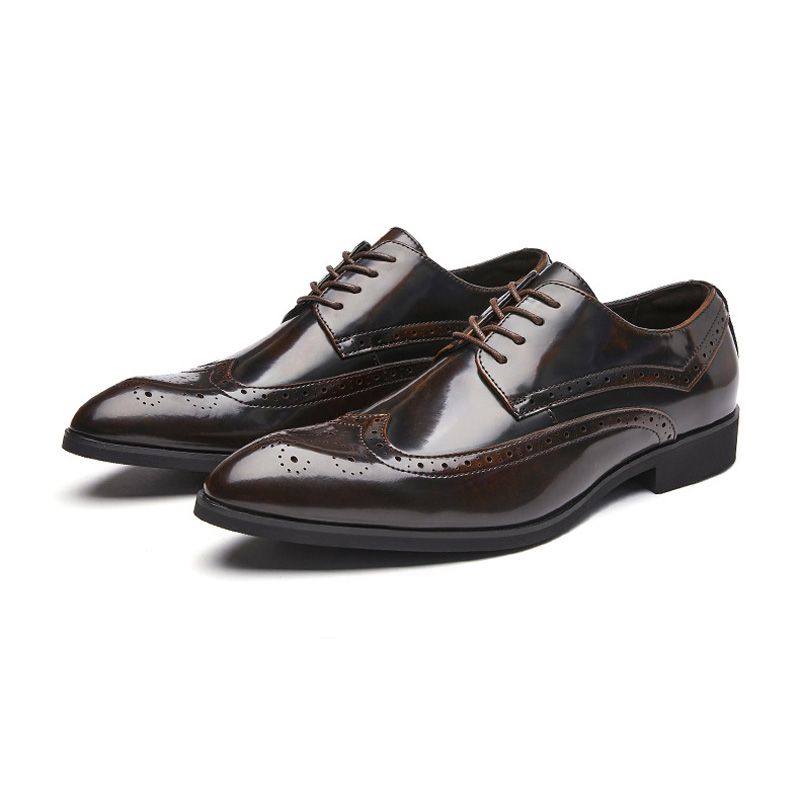 Herren-derby-schuhe Brogue-schuhe Zum Schnüren Rindsleder Spitze Zehenpartie Geschnitzte Weiche Sohle - Braun