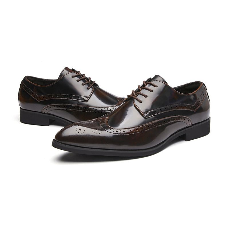 Herren-derby-schuhe Brogue-schuhe Zum Schnüren Rindsleder Spitze Zehenpartie Geschnitzte Weiche Sohle - Braun