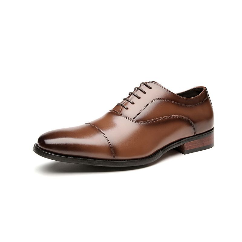 Herren Formelle Schuhe Oxford Cap Toe Rindsleder Holzabsatz - Braun