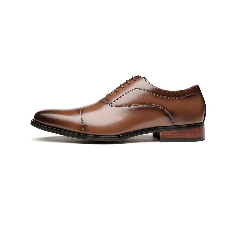 Herren Formelle Schuhe Oxford Cap Toe Rindsleder Holzabsatz - Braun