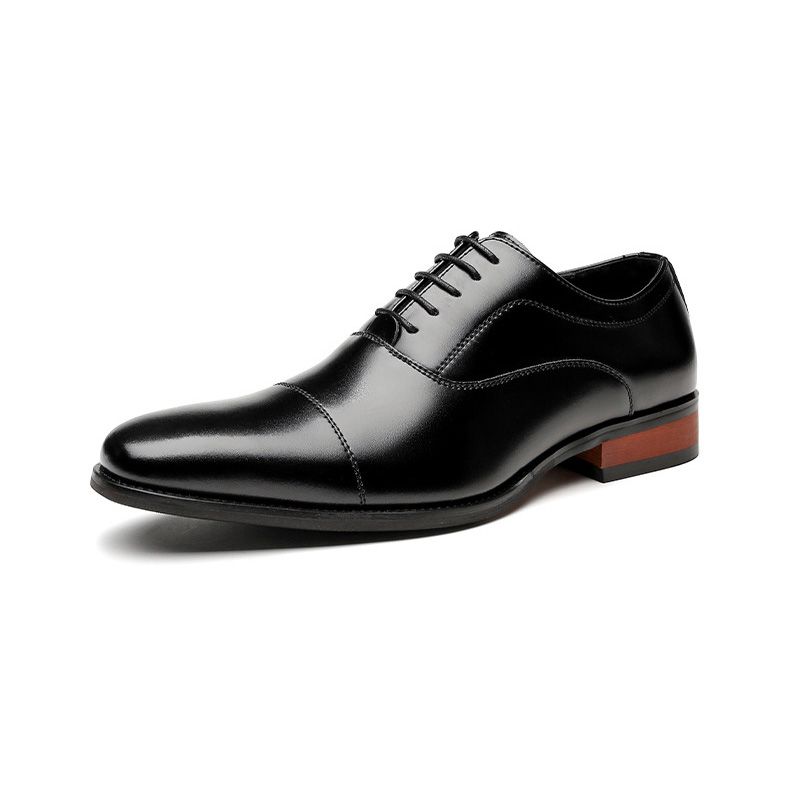 Herren Formelle Schuhe Oxford Cap Toe Rindsleder Holzabsatz - Schwarz