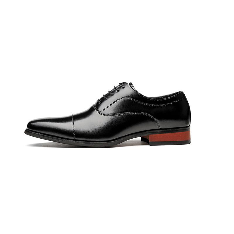 Herren Formelle Schuhe Oxford Cap Toe Rindsleder Holzabsatz - Schwarz