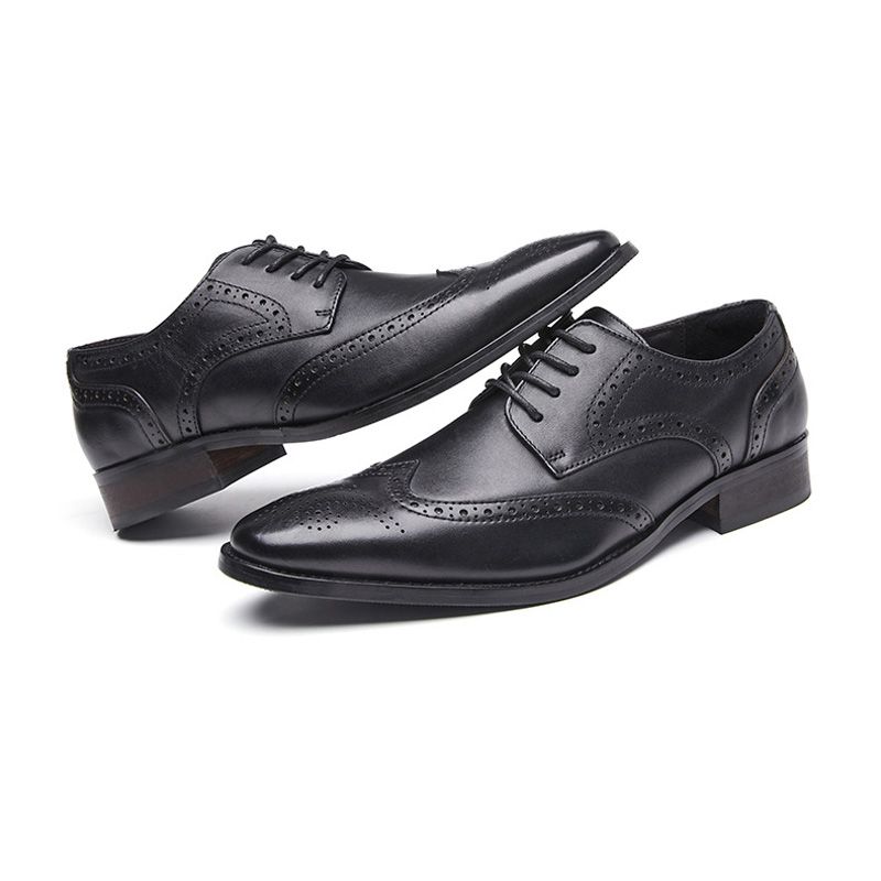 Herren-kleiderschuhe Brogue Spitze Zehenpartie Rindsleder Geschnitzte Derby-schuhe Schnürung 4 Ösen - Schwarz