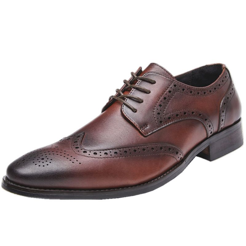 Herren-kleiderschuhe Brogue Spitze Zehenpartie Rindsleder Geschnitzte Derby-schuhe Schnürung 4 Ösen - Braun