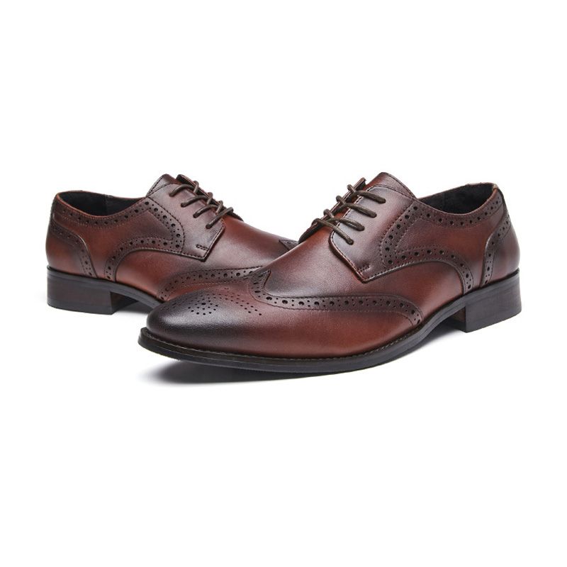 Herren-kleiderschuhe Brogue Spitze Zehenpartie Rindsleder Geschnitzte Derby-schuhe Schnürung 4 Ösen - Braun