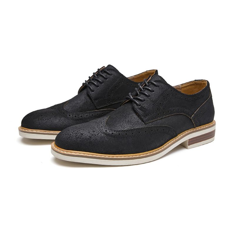 Herren-kleiderschuhe Brogue-wildleder Rindsleder Retro-derby-schuhe Runde Zehenpartie - Schwarz