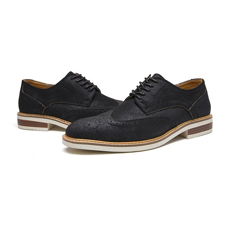 Herren-kleiderschuhe Brogue-wildleder Rindsleder Retro-derby-schuhe Runde Zehenpartie - Schwarz