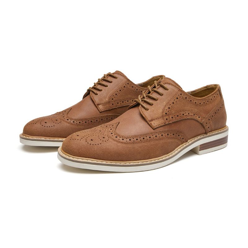 Herren-kleiderschuhe Brogue-wildleder Rindsleder Retro-derby-schuhe Runde Zehenpartie - Braun