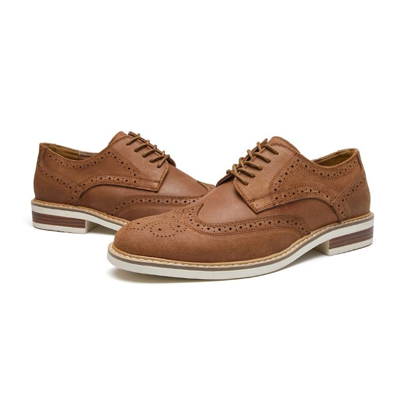 Herren-kleiderschuhe Brogue-wildleder Rindsleder Retro-derby-schuhe Runde Zehenpartie - Braun