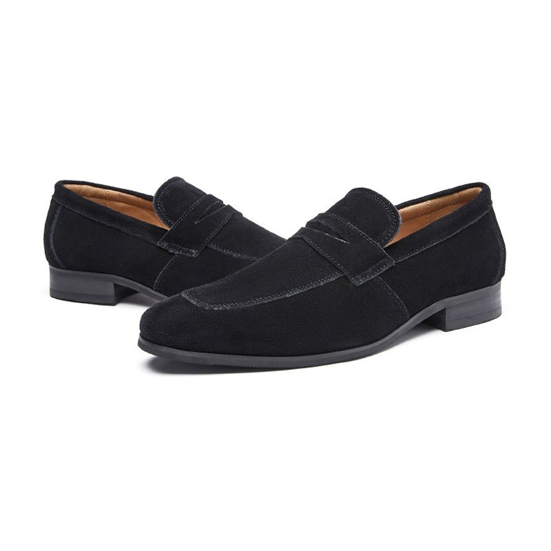 Herren-loafer Mokassin Nubuk-rindsleder Hufeisenabsatz - Schwarz